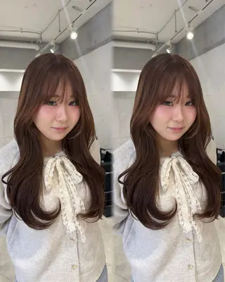 ロング カラー あんな🦋レイヤー カット/透明感カラーのヘアスタイル