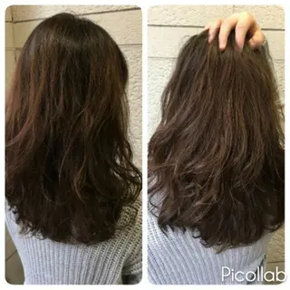 パーマ セミロング ワンホンレイヤー エクステづまのヘアスタイル