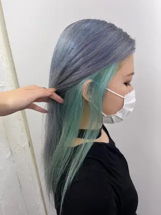 セミロング カラー ハナ💎中韓/艶髪 ハイトーン/エクステのヘアスタイル
