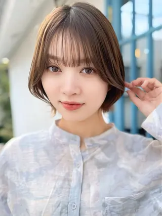 ショート 縮毛矯正/小顔前髪 ボブ 秋本凌汰のヘアスタイル