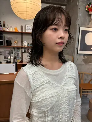 ミディアム カラー パーマ 永田 愛莉のヘアスタイル