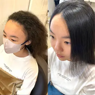 セミロング パーマ 饒平名 知也のヘアスタイル