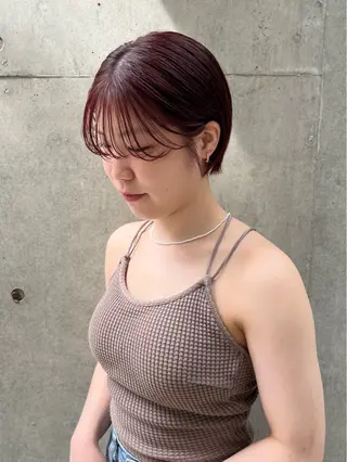 ミディアム カラー 縮毛矯正ボブ&顔まわ レイヤー♡TOMOEのヘアスタイル