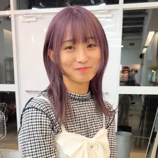 ミディアム カラー クロスパーマ× 透明感カラー✂︎のヘアスタイル