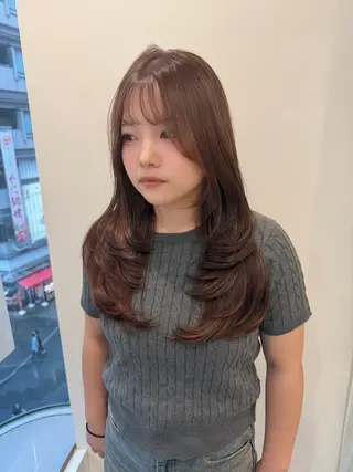 ロング カラー 小顔レイヤー/ ベージュ🤍Rieのヘアスタイル