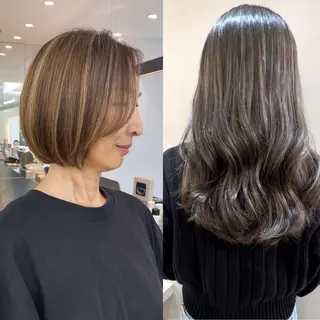 ロング カラー 髪質改善縮毛矯正 ボブレイヤーRINAのヘアスタイル