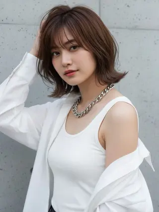 ミディアム カラー 🉐渋谷・ブリーチ ⭐️縮毛モデル🉐のヘアスタイル