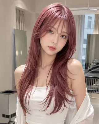 ロング カラー 韓国ハイレイヤー ハッシュカット特化のヘアスタイル
