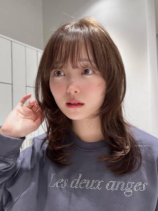 ミディアム カラー パーマ 縮毛矯正 / 透明感カラー首藤大翔のヘアスタイル