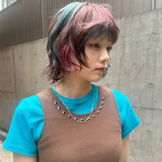 ショート カラー ヘアアレンジ MIYU/ケアブリ ーチカラー／デザインのヘアスタイル