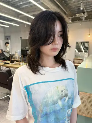 ミディアム パーマ ニュアンスパーマ 萩本直紀のヘアスタイル