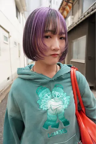 ショート カラー パーマ ヘアアレンジ デザインカラー/ボブ ブリーチカラー/ユリのヘアスタイル