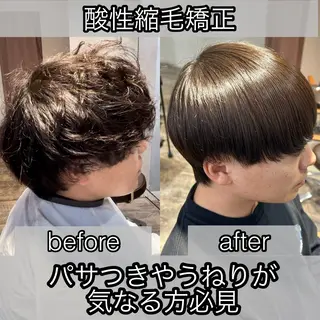 メンズ ラウンドマッシュ/ フェザーショート大阪のヘアスタイル