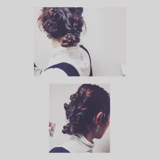 セミロング ヘアアレンジ くるくるパーマ aikoのヘアスタイル