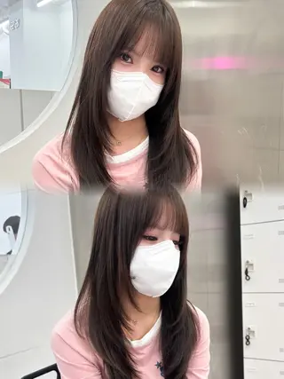 セミロング カラー 抜け感レイヤー︴ ニュアンスカラーのヘアスタイル
