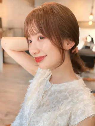 ミディアム 縮毛矯正/小顔前髪 ボブ 秋本凌汰のヘアスタイル