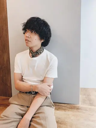 ショート パーマ メンズ ボブパーマコテ巻き風 パーマNo1深江秀平のヘアスタイル