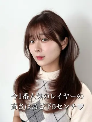 セミロング 透明感カラー🩶 ×小顔カット難波のヘアスタイル