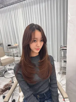 ロング のり🐼顔まわり/ 韓国/レイヤーカットのヘアスタイル