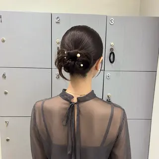 セミロング ヘアアレンジ 艶カラー/アレンジ/ yuzu🐈⬛🩶のヘアスタイル