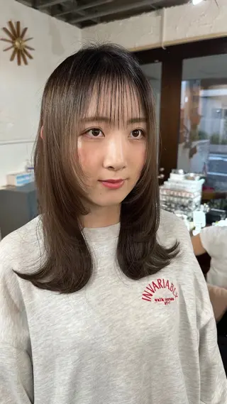 セミロング カラー 韓国風レイヤーカット 上手く丁寧早い/マツのヘアスタイル
