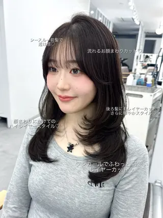 セミロング 顔周り/くびれヘア 韓国ヘア💕風間るなのヘアスタイル