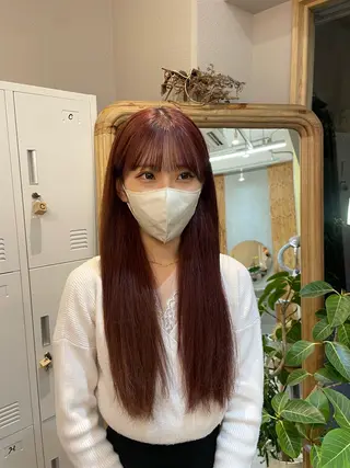 ロング カラー 縮毛矯正/暖色カラー ピンクベージュのヘアスタイル