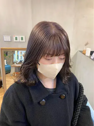 ミディアム カラー パーマ ヘアアレンジ ハル🌸柔色/ ブリーチなし/艶髪のヘアスタイル