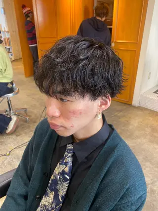 ミディアム パーマ メンズ レイヤーボブ/ 艶カラー/サナ🌼のヘアスタイル