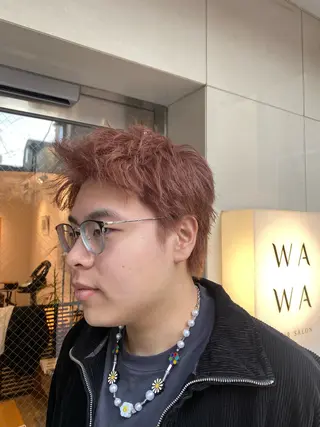 ショート メンズ 艶カラー、パーマ 祥一朗 WAWAのヘアスタイル
