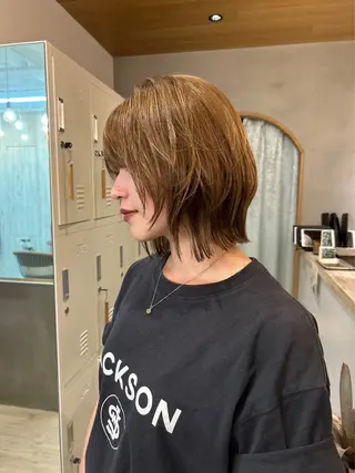 セミロング カラー 髪質改善縮毛矯正 ボブレイヤーRINAのヘアスタイル