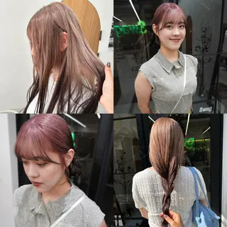 セミロング カラー パーマ ヘアアレンジ デザインカラー/ボブ ブリーチカラー/ユリのヘアスタイル