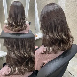 セミロング カラー ヘアアレンジ 韓国風レイヤー ハイトーンRYOTAのヘアスタイル