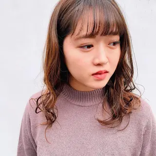 ミディアム カラー パーマ 中川 竜誠のヘアスタイル