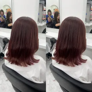 セミロング 赤髪/ワインレッド/ 韓国系 まなかのヘアスタイル