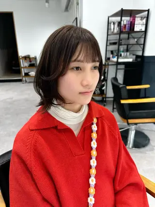 ミディアム カラー パーマ ヘアアレンジ メンズ キッズ レイヤーカット/ 巻ける縮毛矯正のヘアスタイル