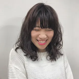 セミロング パーマ 似合わせカットカラー ♡佐藤捺美のヘアスタイル