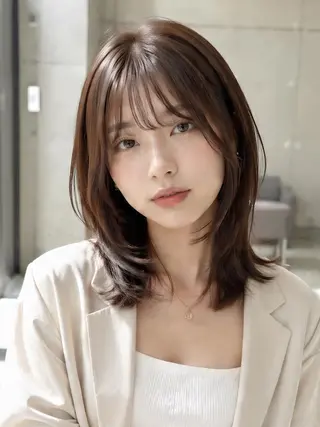 ミディアム カラー 切りっぱなしボブ/ 透明感カラー/うらんのヘアスタイル
