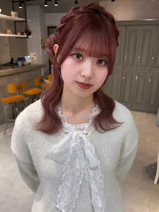 ロング ヘアアレンジ 無料カットモデル💞 ピンク💞みどりのヘアスタイル