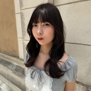 セミロング カラー 韓国レイヤー柔らかい 地毛風縮毛矯正／マツのヘアスタイル