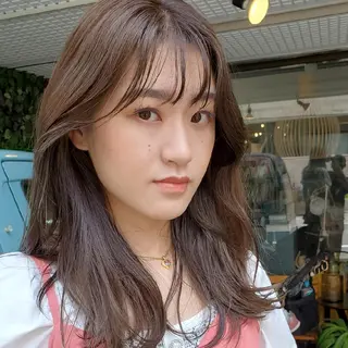 セミロング カラー 韓国レイヤー柔らかい 地毛風縮毛矯正/マツのヘアスタイル