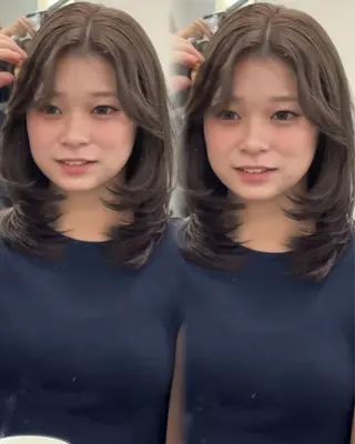 ロング 顔まわりレイヤー/諒 オリーブカラー/天神のヘアスタイル