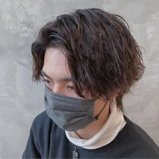 ミディアム パーマ メンズ 波巻きスパイラルパー マ/シャドウパーマ駿のヘアスタイル