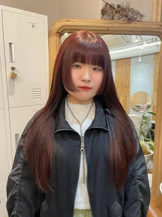 カラー 縮毛矯正/暖色カラー ピンクベージュのヘアスタイル