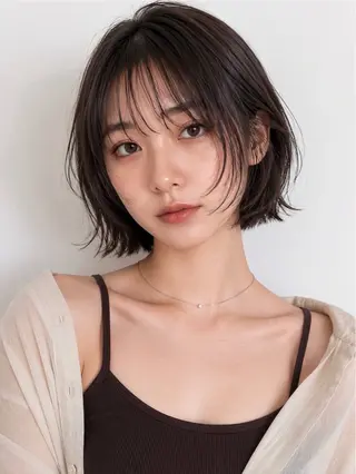 ミディアム カラー REMIパーマ・ ボブレイヤー・メンズのヘアスタイル