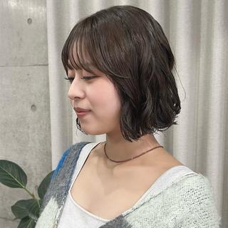 ミディアム カラー パーマ akane/オリーブ /ボブパーマのヘアスタイル