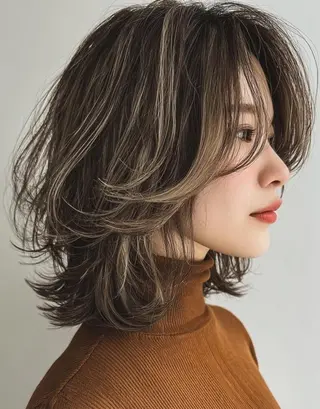 ミディアム カラー デザインカラー✨ 透明感カラー菊地真保のヘアスタイル