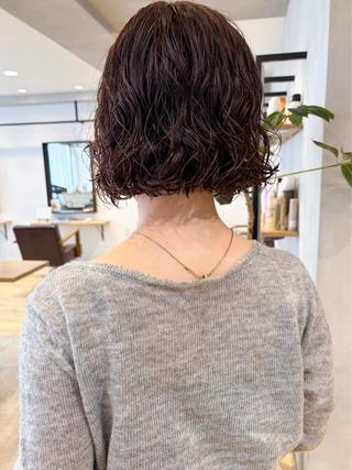 ショート カラー パーマ 透明感ブラウン ボブ🌷江梨🍎のヘアスタイル