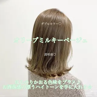 セミロング カラー パーマ ヘアアレンジ ネイル マツエク・マツパ 韓国風ベージュ🤎 赤みなし🌿横浜🤎のヘアスタイル