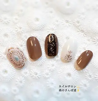 ネイル ショートネイル 森のさんぽ道のネイルデザイン